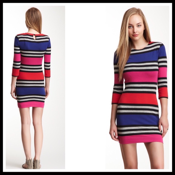 FRENCH CONNECTION STRIPED SHIFT BODYCON MINI DRESS - Picture 3 of 8